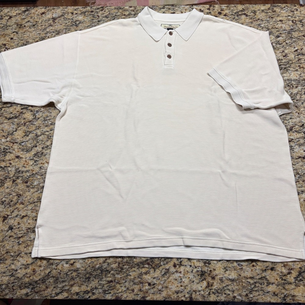 Tommy Bahama Mens XXL Silk Cotton Ribbed Polo Shirt Cream Short Sleeve